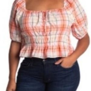 Blouse coral pink plaid